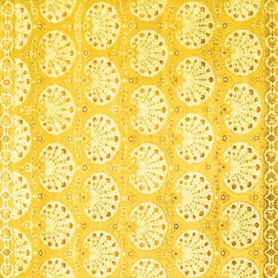 Ahgly Company Machine Washable Indoor Square Abstract Yellow Contemporary Area Rugs, 7' Square
