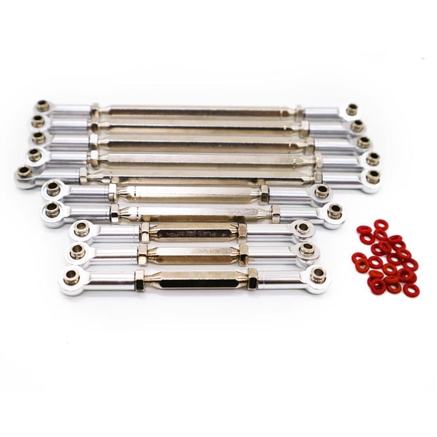 Vogacara RCGOFFLOW Juego de varillas de enlace de dirección con distancia entre ejes de aleación de aluminio, juego de varillas de enlace de Kits de construcción modelo Plata