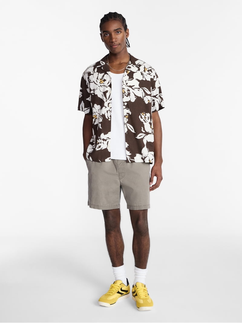 No Boundaries Boxy Fit Linen Blend Patterned Resort Shirt, Men's