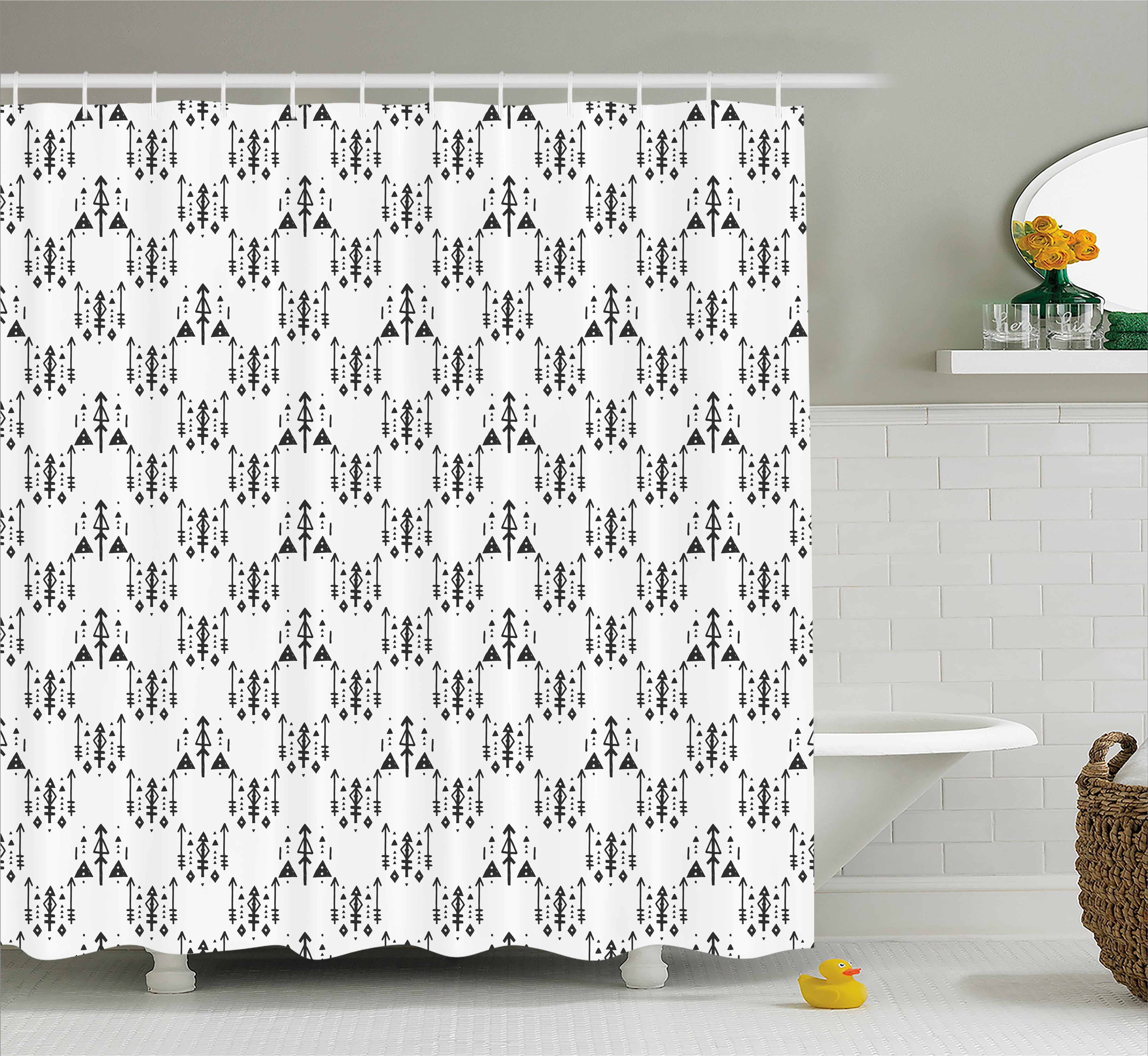 Tribal Decor Shower Curtain, Arrow with Feathers Print Indian Abstract