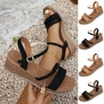 thumbnail image 2 of Qingpeng Womens Espadrille Wedge Sandals Braided Strap Open Toe Ankle Buckle Closure Platform Shoes for Summer Vacation, 2 of 5