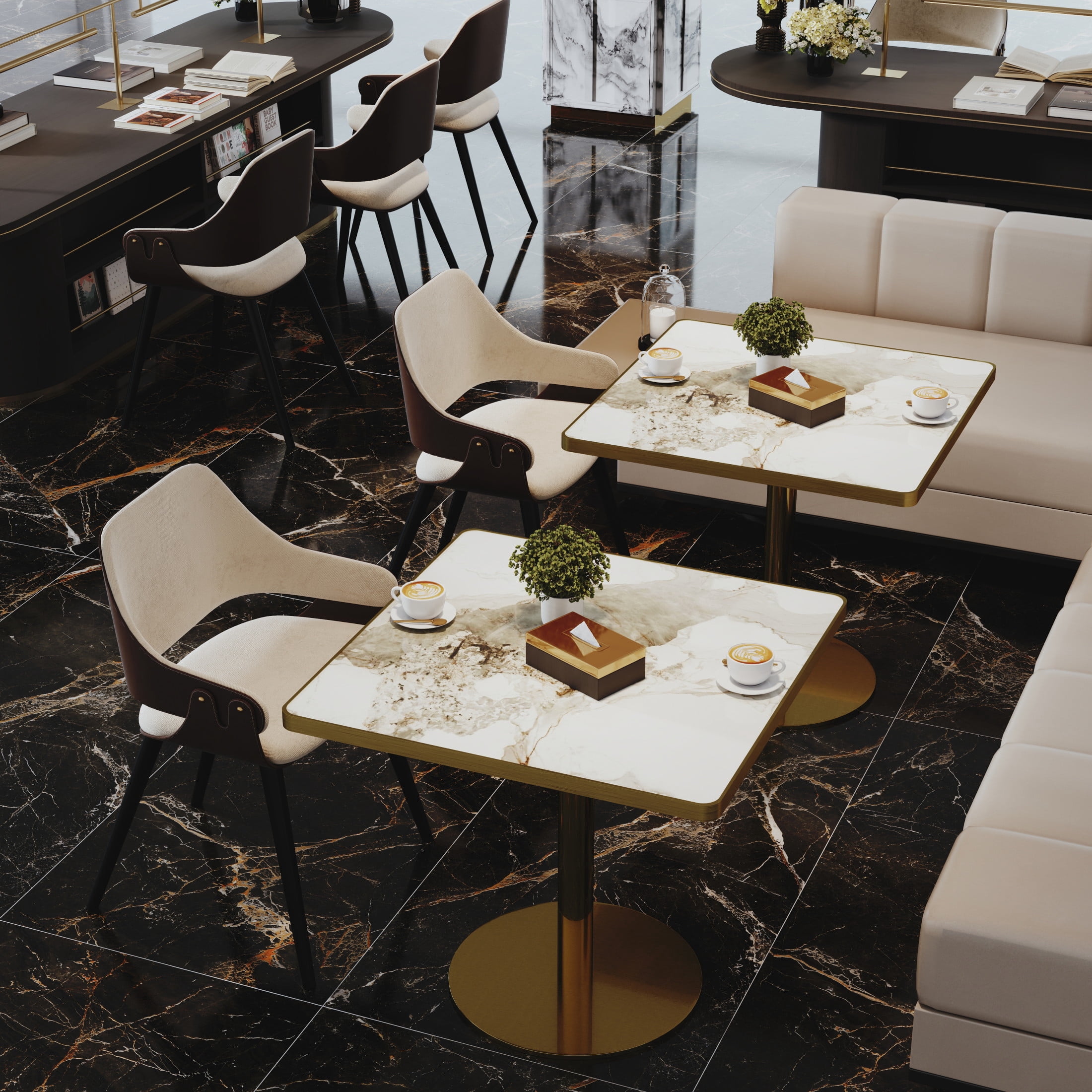 Noble House 31.5" Square Modern Dining Table with Faux Marble Top, Luxury Bistro Table with Metal Legs, White & Gold