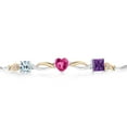 thumbnail image 2 of Gem Stone King 925 Silver and 10K Yellow Gold Sky Blue Topaz Pink Created Sapphire Purple Amethyst and Lab Grown Diamond Tennis Bracelet for Women By Keren Hanan (2.15 cttw, Adjustable up To 9 inch), 2 of 4