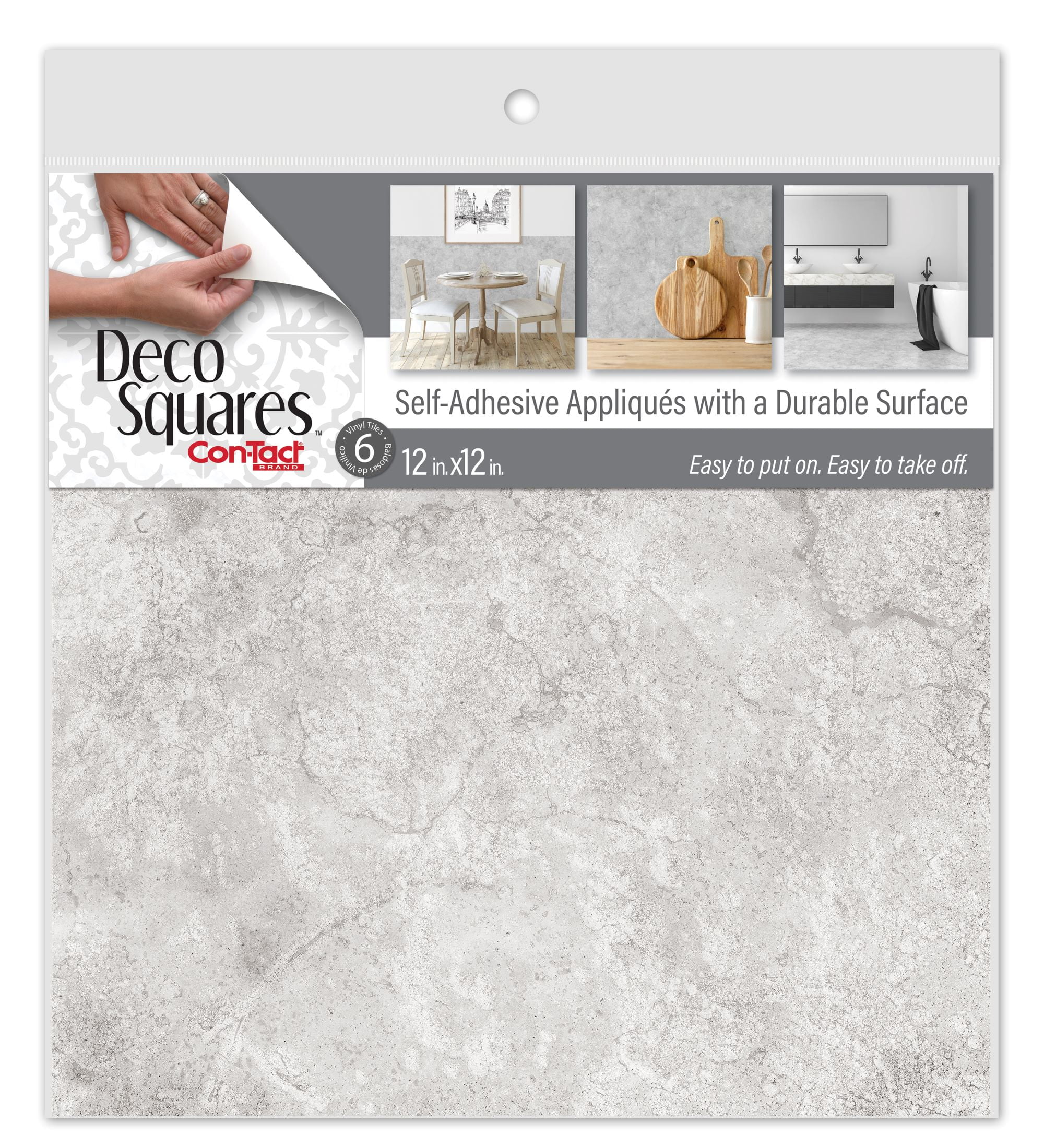 Con-Tact Brand DecoSquares, Premium Vinyl Floor Self-Adhesive Tiles, Warm Concrete, 12' x 12“, 6CT