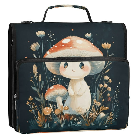 Circular Folder Package 13.6*3.5*12.4 Inches ,Binder Bag，Binder Organizer，Zipper Binder，3 Ring Binder ,Suitable for Work Cartoon Magic Mushroom