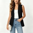 thumbnail image 4 of Olyvenn Womens Notch Lapel Single Button Sleeveless Blazer Vest, Mid Length Straight Cut Side Hand Pockets Tailored Fit Black S, 4 of 7