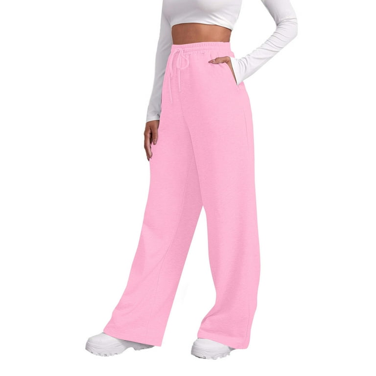 Qcmgmg Petite Sweatpants for Women Casual High Waisted Women's Sweat Pants  Wide Straight Leg Fleece Lined Women Joggers Petite Fall Comfy Women's  Cargo Pants with Pockets Pink S 