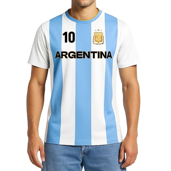 Argentina Men's National Soccer Team Jersey, AFA T Shirt for Men, Blue and White X-Large