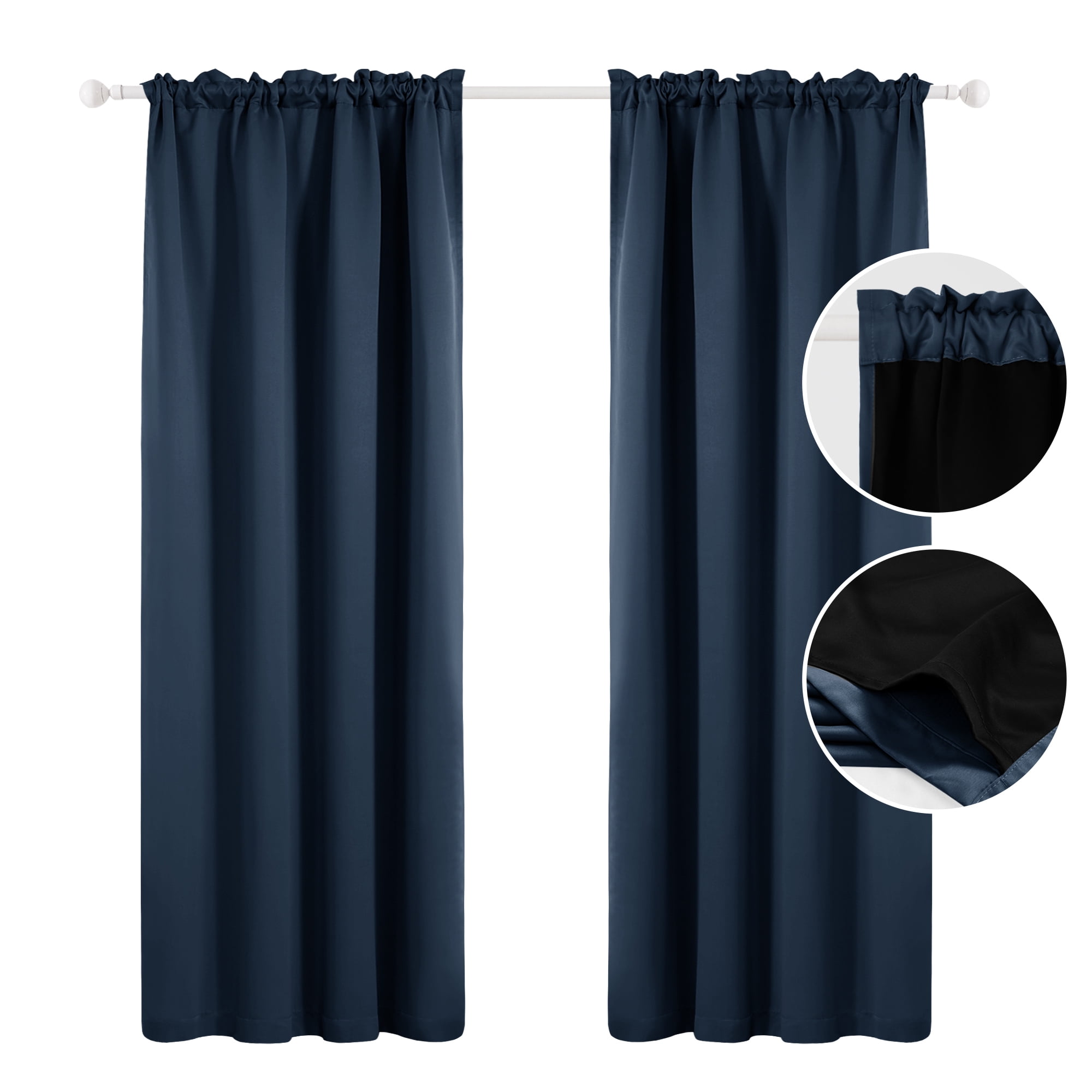 ZOPZO Thermal Insulated 100% Blackout Window Curtains, Navy Blue, 52W x 72L Inch, Noise Reducing for Bedroom and Living Room, 2 Panels