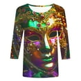 thumbnail image 4 of QATAINLAV Todays Sales Women's Mardi Gras Outfits Fashion Casual Round Neck 3/4 Sleeve Loose T-Shirt 2025 Carnival Party Trendy Graphic Tees Multicolor L, 4 of 6