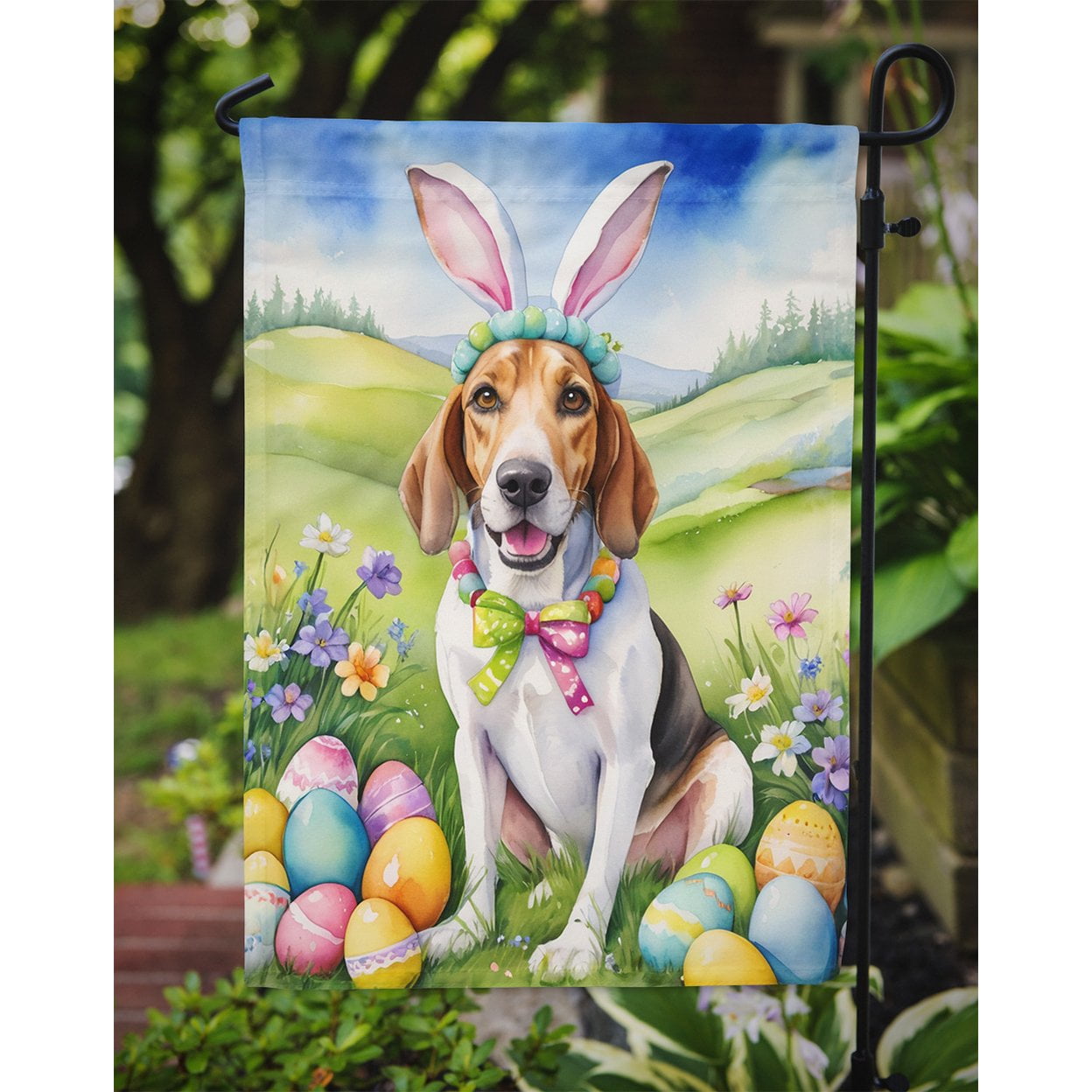 English Foxhound Easter Egg Hunt Garden Flag 11.25 in x 15.5 in