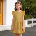 thumbnail image 2 of Bobifish Toddler Girls Dresses Crew Neck Ruffle Cap Sleeve Lace Pom Pom Trim Ruffled Smocked A-Line Dresses Party Dresses, 2 of 4
