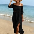 thumbnail image 6 of Horkkom Off the Shoulder Dresses for Women Short Sleeve Solid Color Summer Dresses Flowy Casual Maxi Dresses, S-3XL, 6 of 7