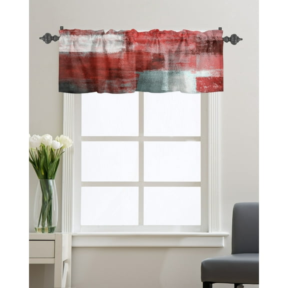 Kitchen Cafe Valance Curtain for Small Windows,Geometric Paint Art Red Graffiti Rod Pocket Short Valances Modern Abstract Artwork Window Treatment Panel for Living Room/Bedroom/Bathroom,54x18in