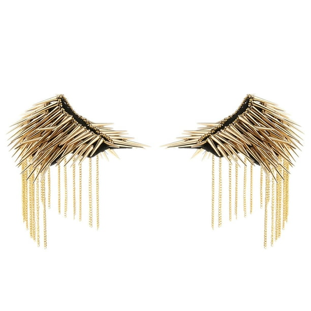 1 par de broches con remaches largos estilo punk, insignias, borlas, charreteras, hombreras Oro-A