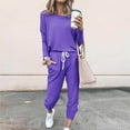 thumbnail image 2 of Jalioing Women's Workout Sets Solid Color Pullover Tops with Drawstring Elastic Waist Pocket Pant Baggy Suits (X-Large, Purple), 2 of 5