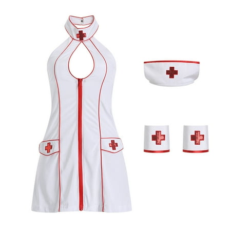 

JeashCHAT Sexy Lingerie for Women Ladies Fashion Erotic Lingerie Sexy Zipper Nurse Uniform Dress Skirt Headdress Cosplay Suit
