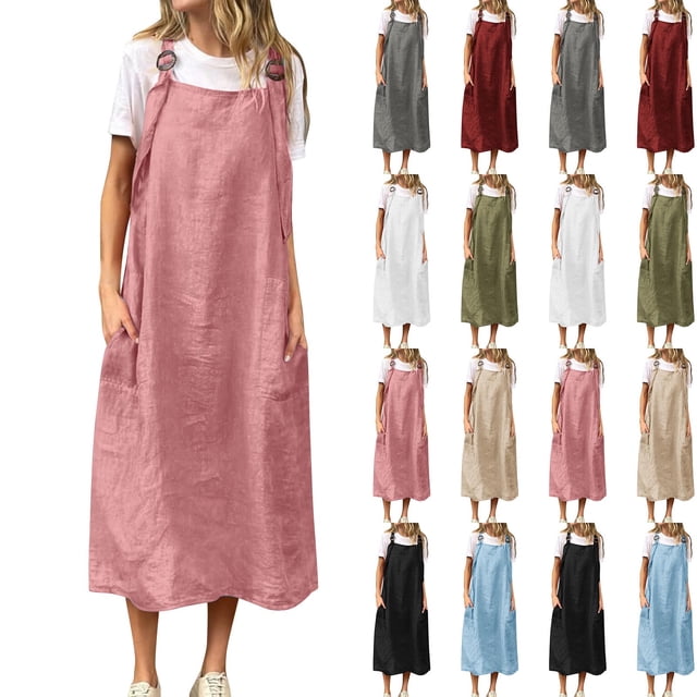 WRKEKC Robes d'Été Décontractées pour Femmes, Robe T-Shirt pour Femmes, Robe d'Été Tendance pour Femmes pour les Vacances, Couleur Unie, Sans Manches, Ajourée, Midi, de Fête, de Plage