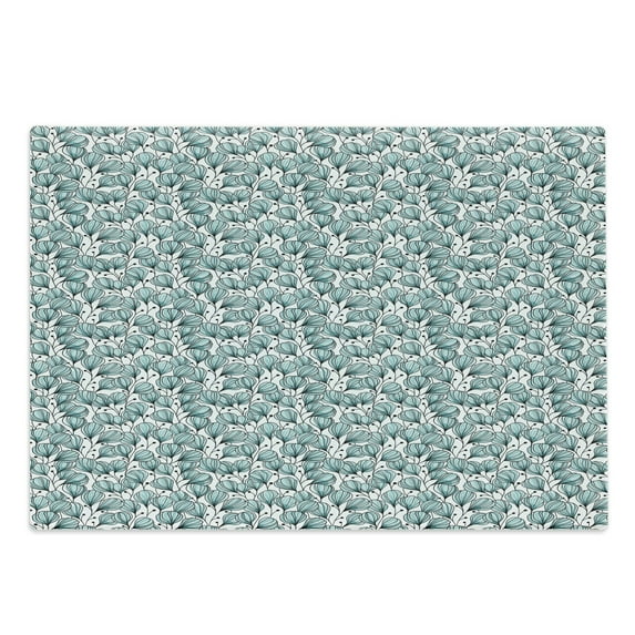 Floral Cutting Board, Doodle Style Flowers with Petals in Blue Tones Bedding Plants Garden Art, Decorative Tempered Glass Cutting and Serving Board, Large Size, Seafoam White Black, by Ambesonne