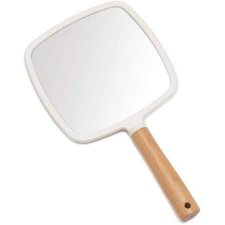 Mirror with Handle for Makeup Small Cute Wood Hand Mirror for Shaving with Hole Hanging Single-Sided Portable Travel Vanity Mirror for Men&Women(Square)