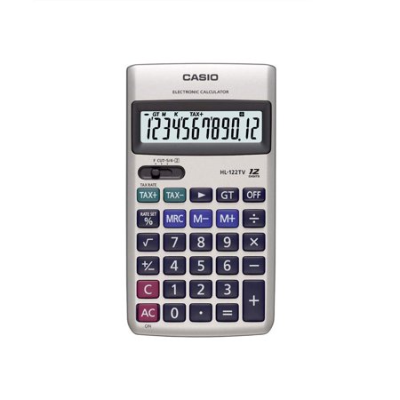 Casio Hl-122tv Portable Calculator With Metal Faceplate & GT Key, 12 Digit Display | Calculation Of Price Plus Tax, Tax Amount, Price Less Tax, 1 Warranty Card With Serial Number