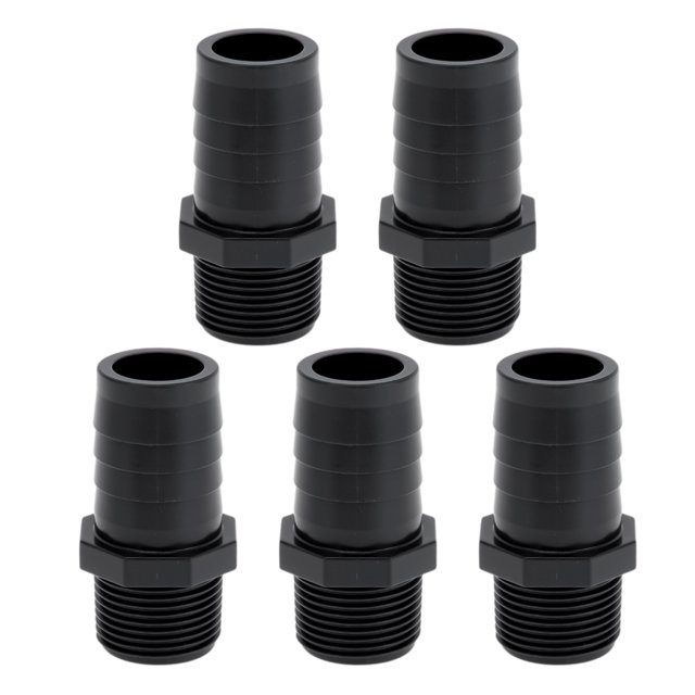 Conector de tubería recto de rosca macho BSPT de 1/2" con ajuste de barbado de plástico de 25 mm / 63/64" 5 piezas