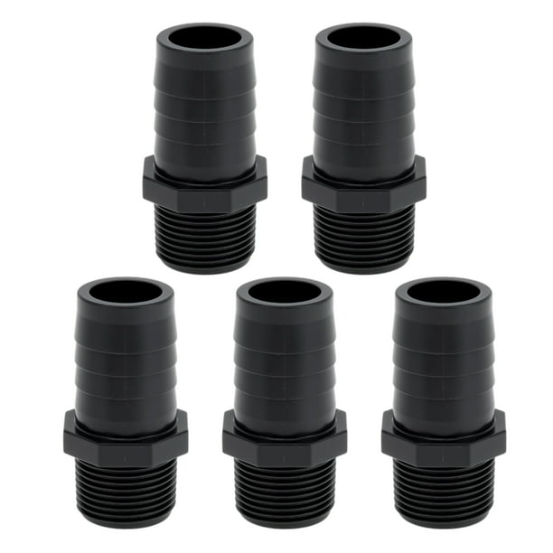 Conector de tubería recto de rosca macho BSPT de 1/2" con ajuste de barbado de plástico de 25 mm / 63/64" 5 piezas