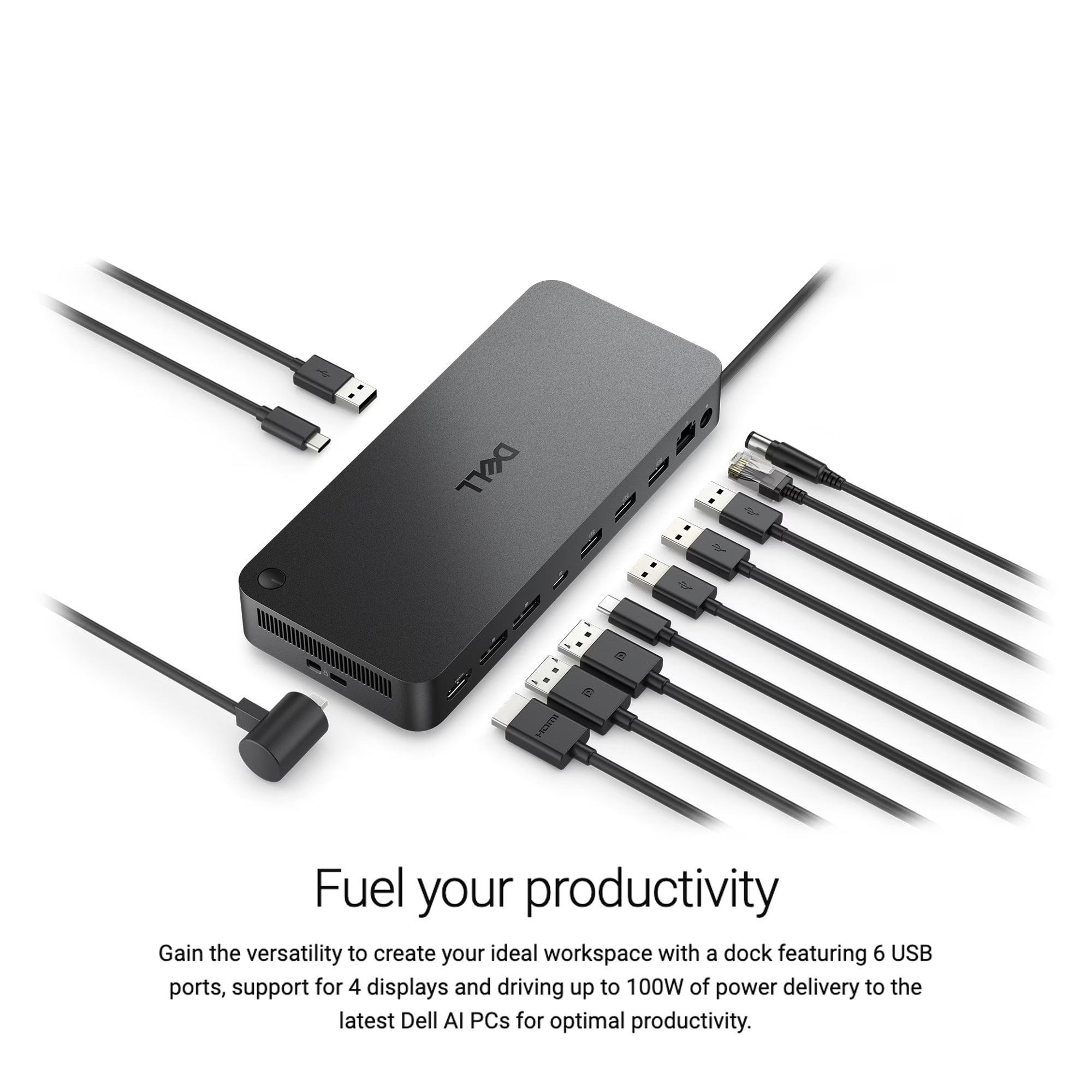 Dell WD25 Pro Dock - Universal 100W USB-C Docking Station Bundle with HDMI Cable and Ties (3 Items)