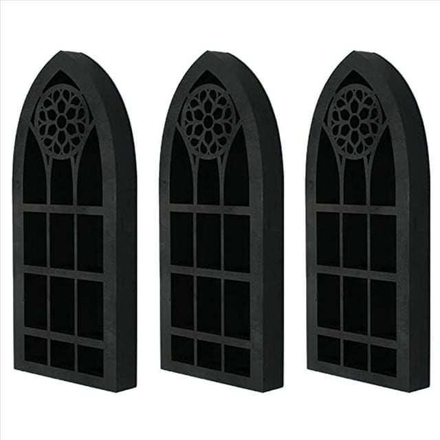 3X Estantes Flotantes Montados en la Pared, Ventana de Iglesia , Estante de Pared de Cristal, Colgante de Pared, Estante de Aceite Negro Bohemio Gótico