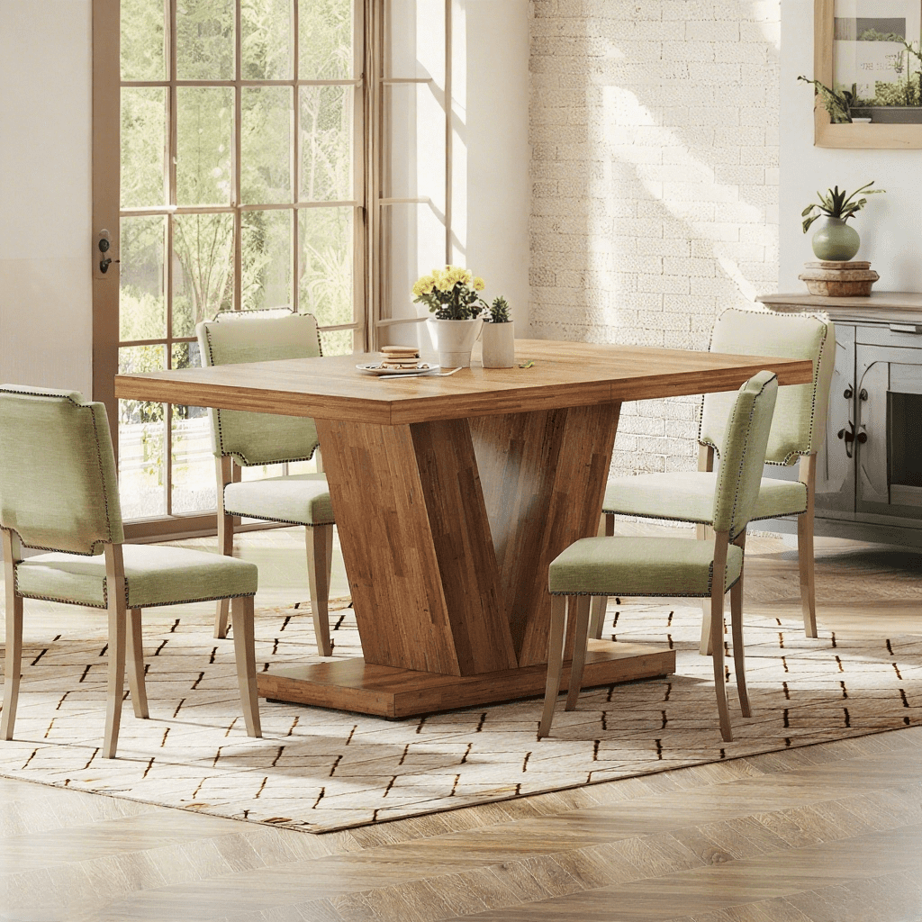 Tribesigns 47" Dining Table, Wood Walnut Kitchen Table with Heavy Duty Pedestal for Dining Room