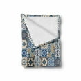thumbnail image 2 of Moroccan Soft Flannel Fleece Blanket, Tile Pattern with Portuguese Traditional Azulejo Motifs Oriental Curls, Cozy Plush for Indoor and Outdoor Use, 50" x 70", Blue White Pale Brown, by Ambesonne, 2 of 6
