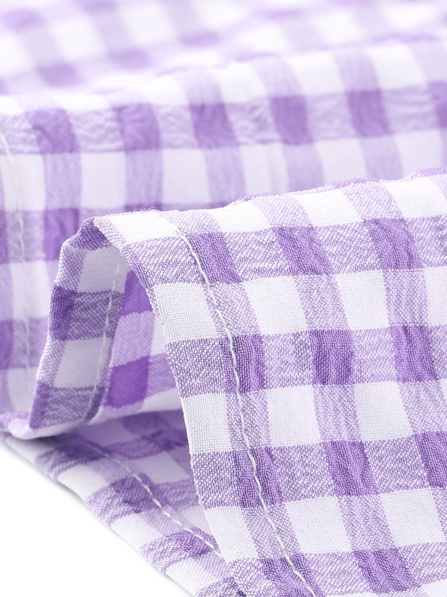 DARING DIVA Women's Cute Cap Sleeve Square Neck Plaid Blouses L Purple