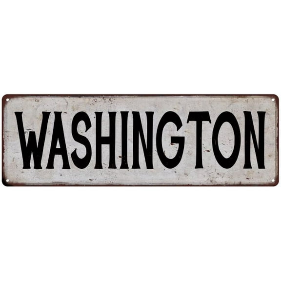 WASHINGTON Vintage Look Rustic Metal City State Sign 8 x 24 Matte Finish Metal 108240041269