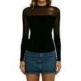 thumbnail image 3 of Women's Stretch Mesh Knit Long Sleeve Top Shirts Blouses Crewneck Slim Fit Base Layer Solid Color Casual Workout Travel Fashion Essential | CSEONE,Black L, 3 of 9