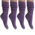 thumbnail image 2 of 3 Pairs Cotton Slouch Cotton Socks Extra Heavy and Extra Long Shoe Size 5-10 (Purple), 2 of 11