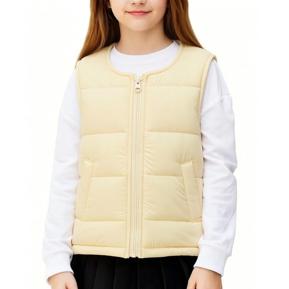 XYAIYT Girls Puffer Jackets Sleeveless Padded Vest Outerwear with Side Pockets Kids Lightweight Warm Zip Up Coats