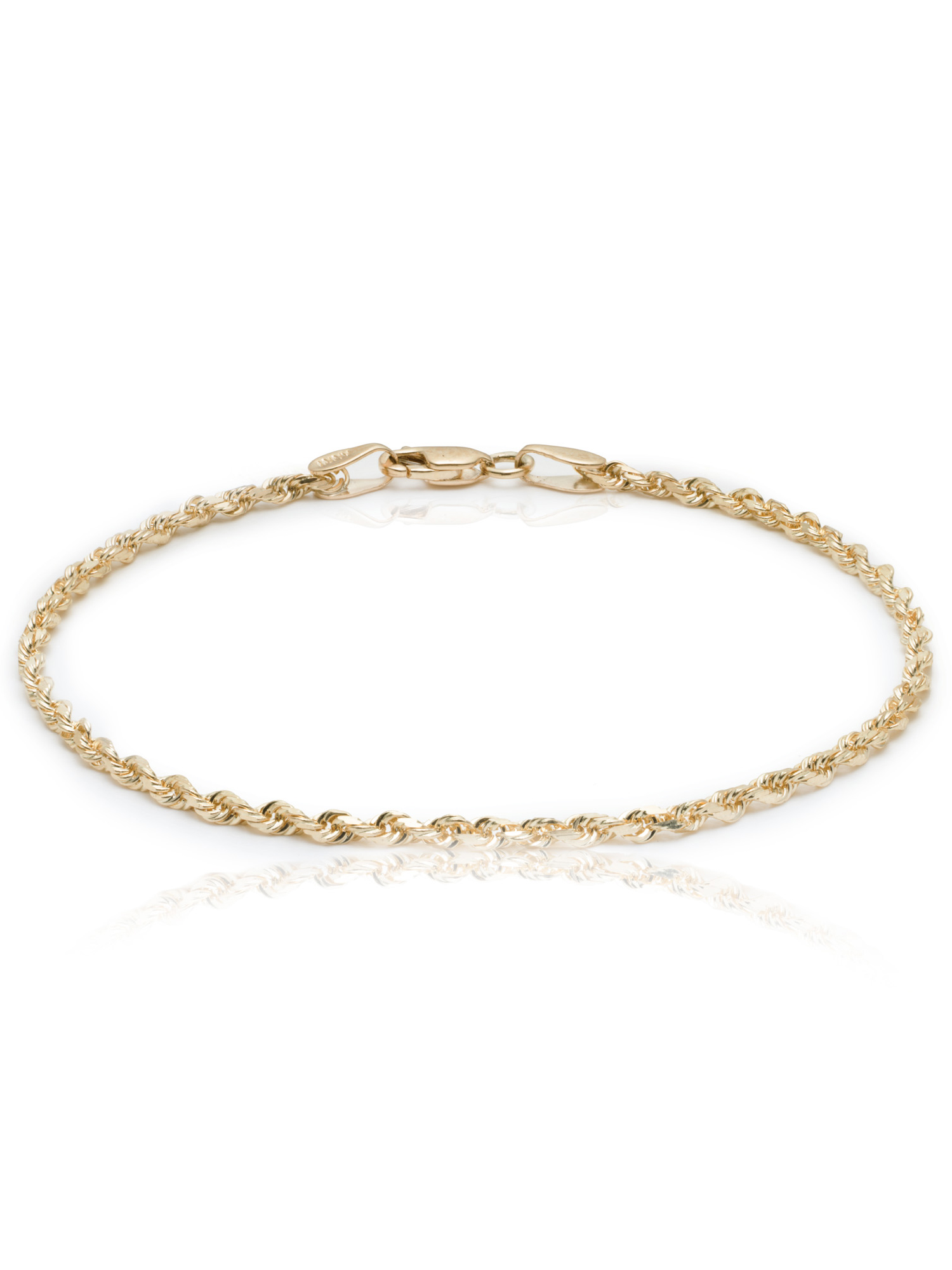 Floreo 10k Yellow Gold Solid Diamond Cut Rope Chain Bracelet and Anklet