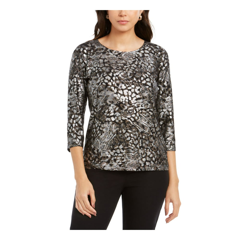 JM Collection - JM COLLECTION Womens Black Printed 3/4 Sleeve Evening ...