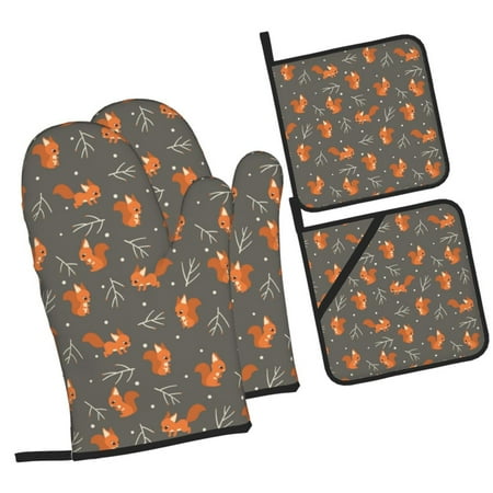 

Honeii cute fall fox leaf Pattern Oven Mitts and Pot Holders Silicone Oven Gloves 500 F Heat Resistant Oven Mitts Sets 4PCS