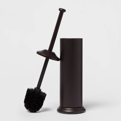 Metal Oil Rubbed Toilet Brush And Holder Set Bronze: Steel Construction, Reusable, 18.7" Height