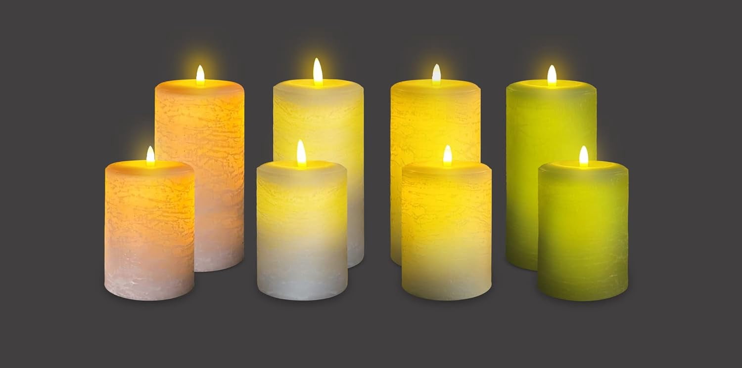 LumiPur Signature Natural Glow Flickering Flameless LED Wax Pillar Candle (3.5" x 7", Linen White)