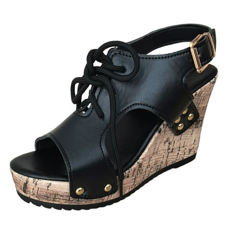 

Jungdeepe Ladies Bohemian Leather Open Toe Buckle Strap Slope Heel Thick Soled Roman Sandals for Women Flip Flops Sandals Summer Sandals Pack Sandals for Women Flat Comfortable Comfort Sandal Women