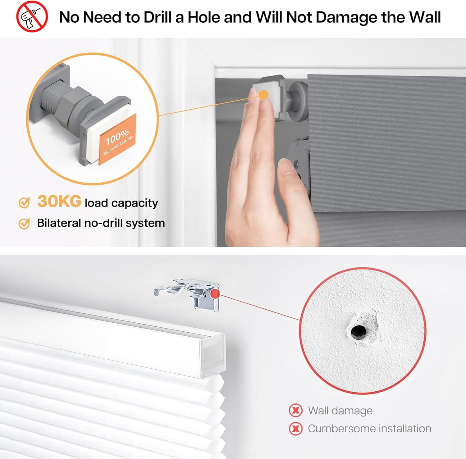 LazBlinds No Drill Blinds for Indoor Windows, Blackout Roller Shades, Cordless Window Blinds, Thermal Insulated Fabric UV Protection, for in Home and Office, 35" W x 72" H, Grey