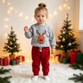 thumbnail image 6 of Ulanda Baby Boy Christmas Outfits 2Pcs Set Infant Toddler Clothes Long Sleeve Reindeer Sweatshirt Shirts Red Pants Outfit (Grey, 12M), 6 of 7