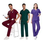 Women Medical Scrubs Set Nurse Work Uniform Nursing Scrub Top and Pants with Pockets