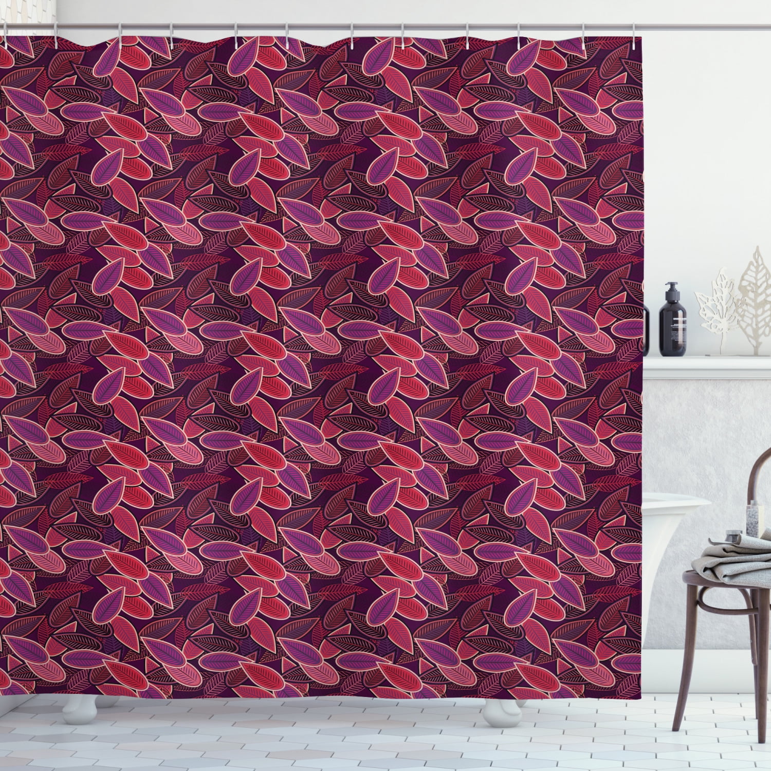 Lilac Shower Curtain, Abstract Leaves of Lilac Plant Stylized Graphic