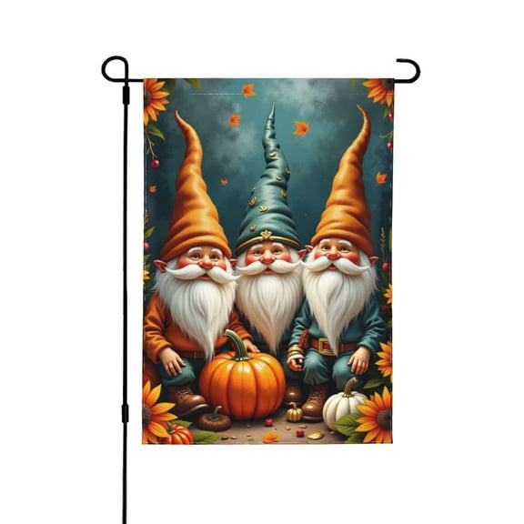 Autumn Gnome Garden Flag 12x18 Inch Double Sided Fall Harvest Gnomes With Pumpkins Yard Flag Outdoor Seasonal Farmhouse Decor Patio Lawn Thanksgiving Halloween Decorations