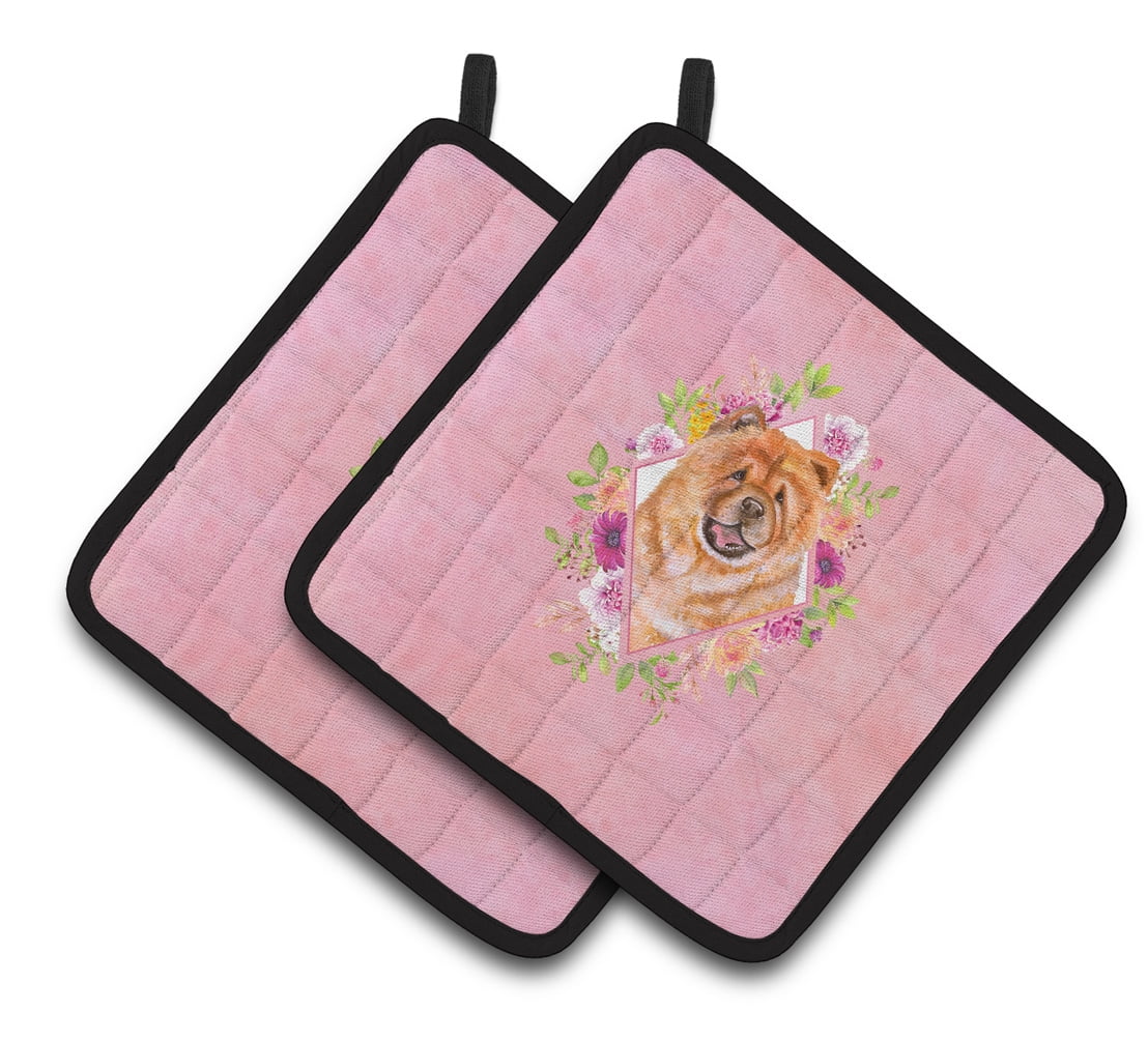 Chow Chow #1 Pink Flowers Pair of Pot Holders