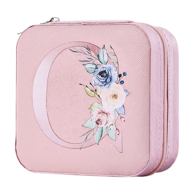 O Pu Alphabet Jewelry Storage Box 26 Printed Letter With Portable Design, Organized Compartments And Durable Material For Earrings, Rings, Bracelets