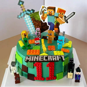 Pixel Game Cake Topper, 4 Pcs Minecraft Cake Decorations Set-Minecraft Birthday Cake Topper for Pixel Game Birthday Party Supplies